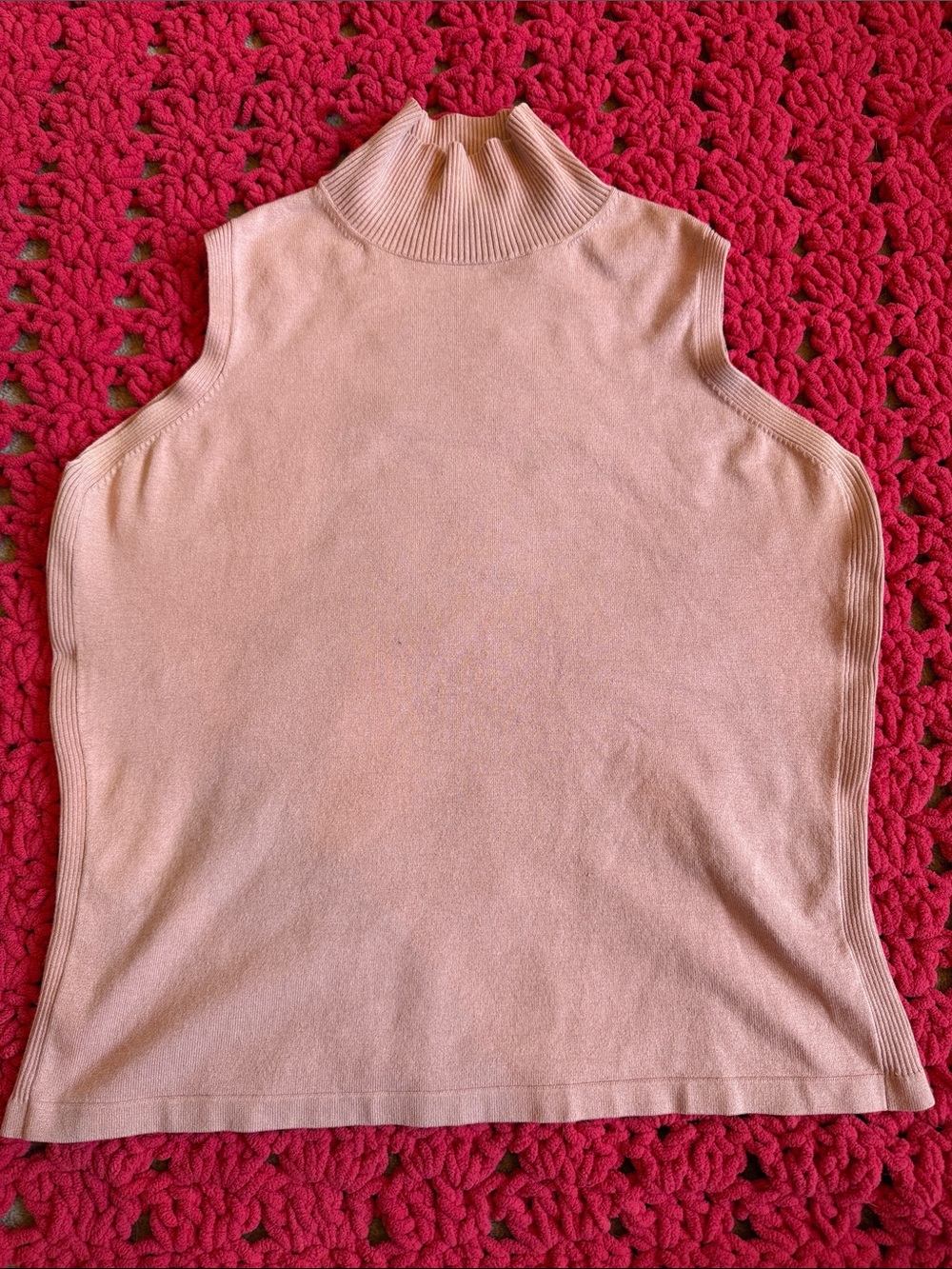 Sleeveless Mock Neck Knit Silk Top - Blush Pink
